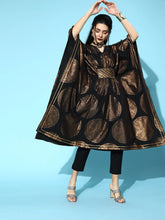 Black & Copper Printed Flared Sleeve Kaftan Kurta-AHKFCRFP-6028-FF